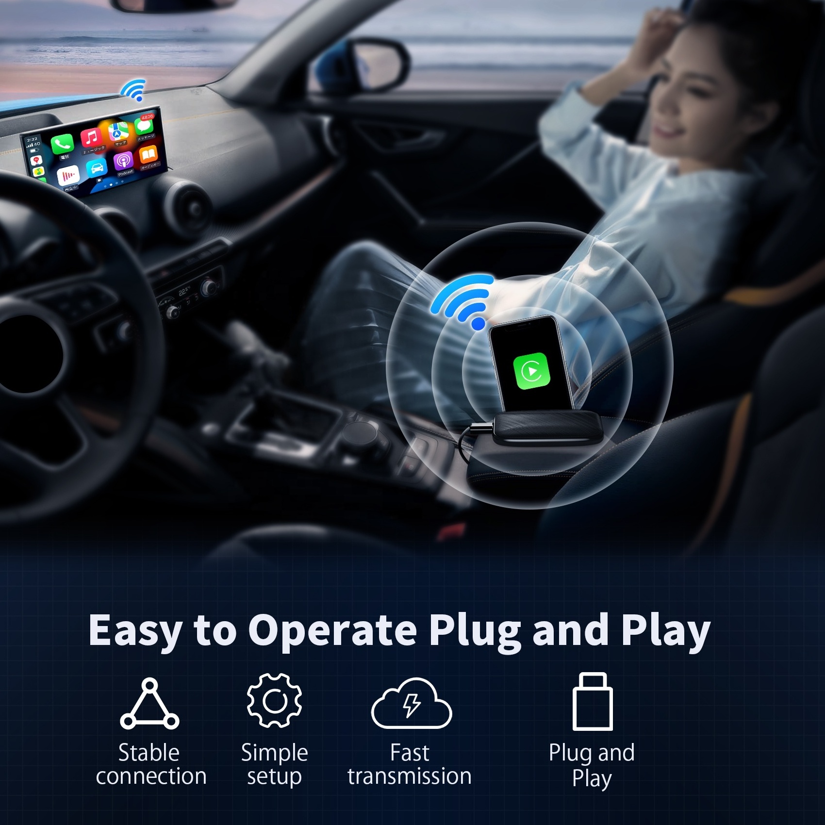 C1 wireless  carplay adapter  AI Box  Android Auto Multimedia Car Play TV Box For Airplay