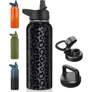 16 oz 25 oz 18/10 Water Bottle 3 Lids Inoxidable Gradient Flat Engraved 32 Ounce 18 8 304 Food Grade Stainless Steel Water Bott