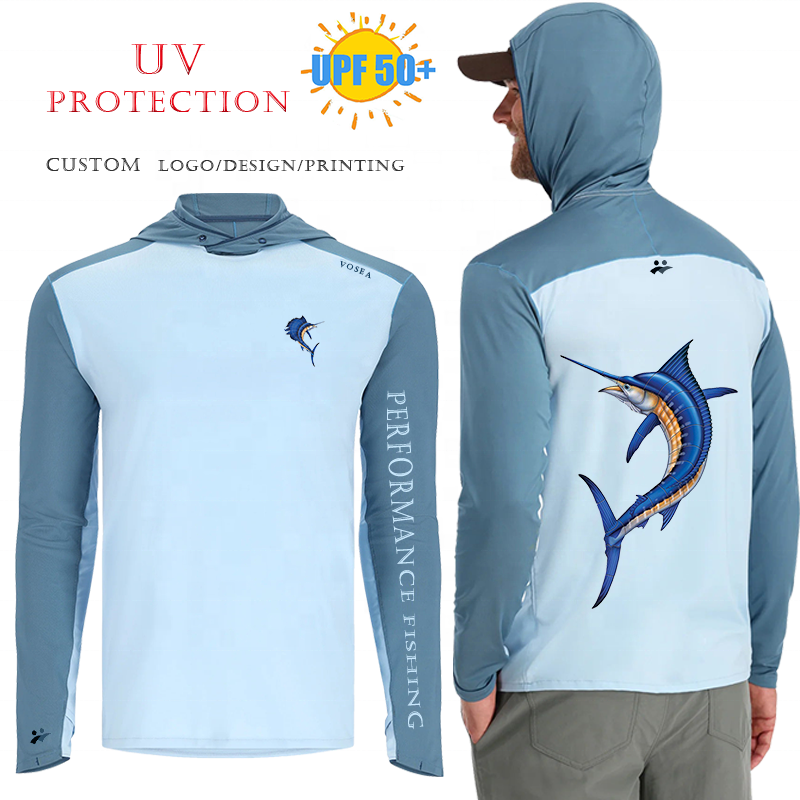 Wholesale Custom Long Sleeve Fishing Shirts Quick Dry UV Protection Performance Hoodie UPF 50+ Hooded Fishing Shirt