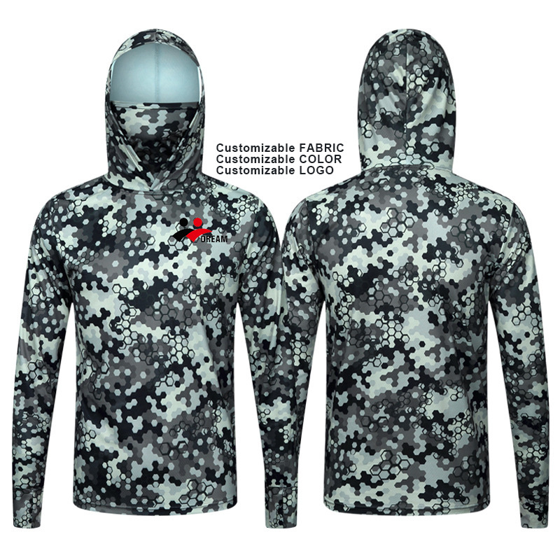 Custom Upf 50 Shirt  Rash Guard Performance Mens Shirts Long Sleeve Hoodie Mesh Vented Uv Sun Fishing Camo Hoodie