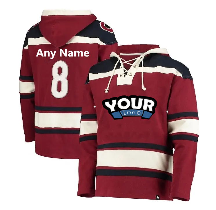 Custom Cheap Unique Hoodie Hockey  Hoodie Tackle Twill Team Ice Hockey Jersey with Hood Lace Up Hockey Jersey