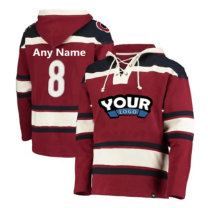 Custom Cheap Unique Hoodie Hockey  Hoodie Tackle Twill Team Ice Hockey Jersey with Hood Lace Up Hockey Jersey