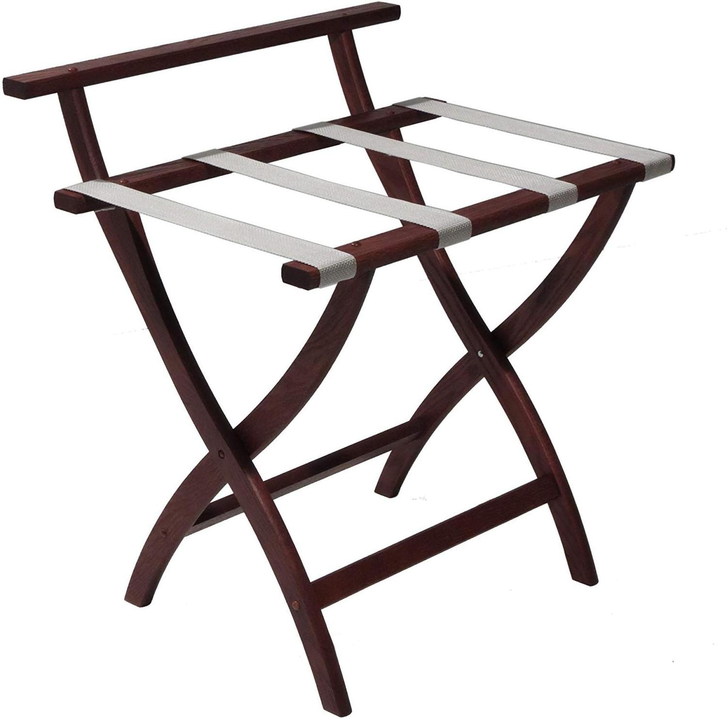 Hotel wooden material folding luggage storage standing rack with Removable Fabric Basket