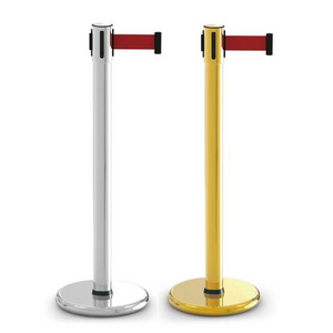 Bank crowd control stanchion iron base retractable belt queue barrier crash barricade stainless steel railing stand