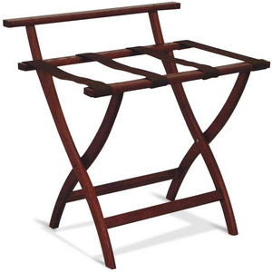 Hotel wooden material folding luggage storage standing rack with Removable Fabric Basket