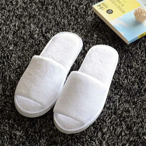 Custom Hotel Amenities Simple Design Home Luxury Cotton Velour Open Close Toe Disposable Spa Hotel Room Slippers with Logo