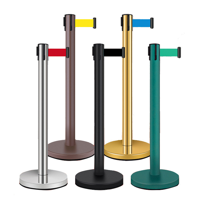 Bank crowd control stanchion iron base retractable belt queue barrier crash barricade stainless steel railing stand