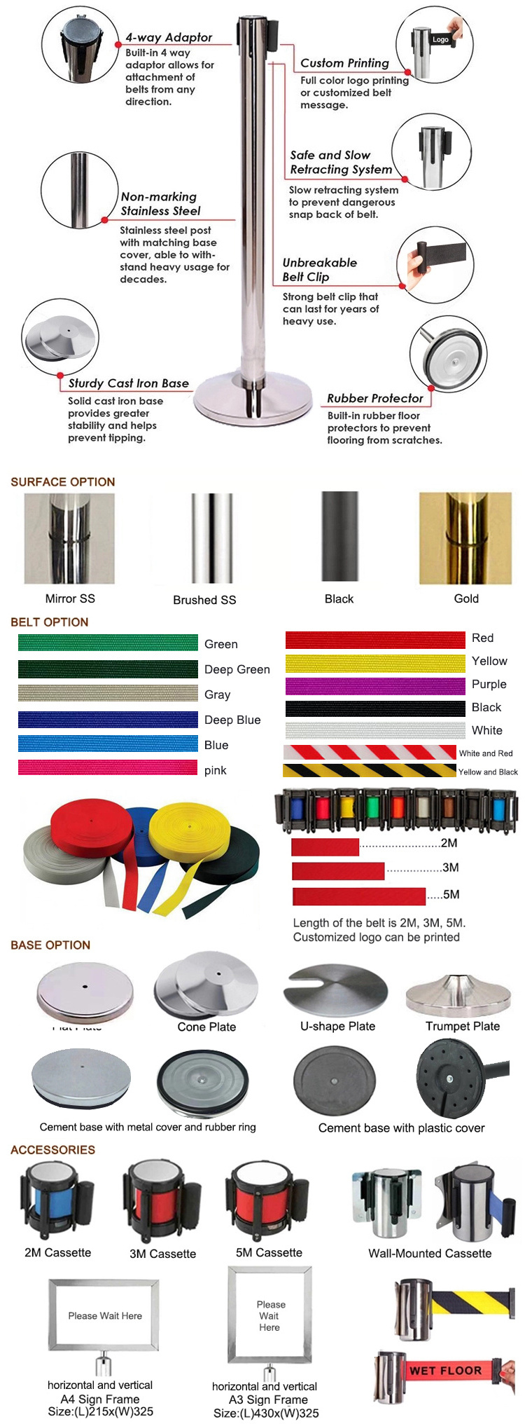 Belt Railing Trade assurance retractable belt stanchion railing airport queue ...