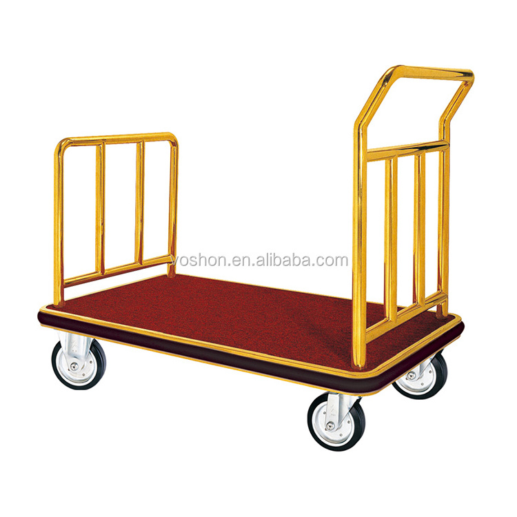 Hotel Stainless Steel Baggage Luggage Trolley aluminium mobile cart with Wheels