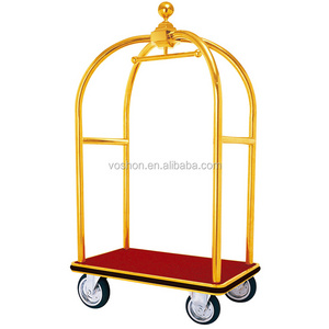 Hotel Stainless Steel Baggage Luggage Trolley aluminium mobile cart with Wheels