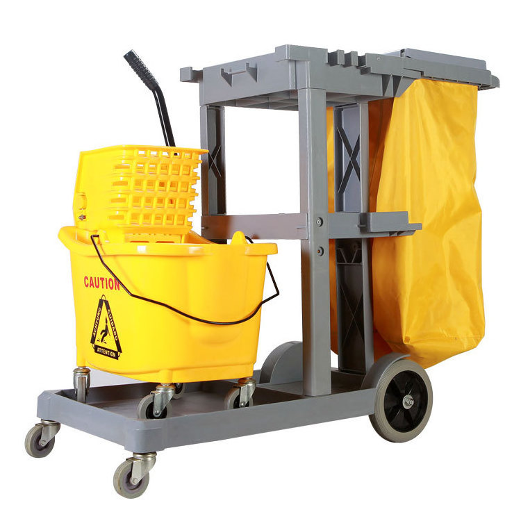 Hotel small folding janitor rolling housekeeping cart multifunction hotel cleaning cart trolley