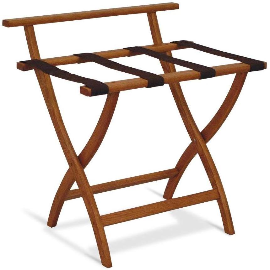 Hotel wooden material folding luggage storage standing rack with Removable Fabric Basket