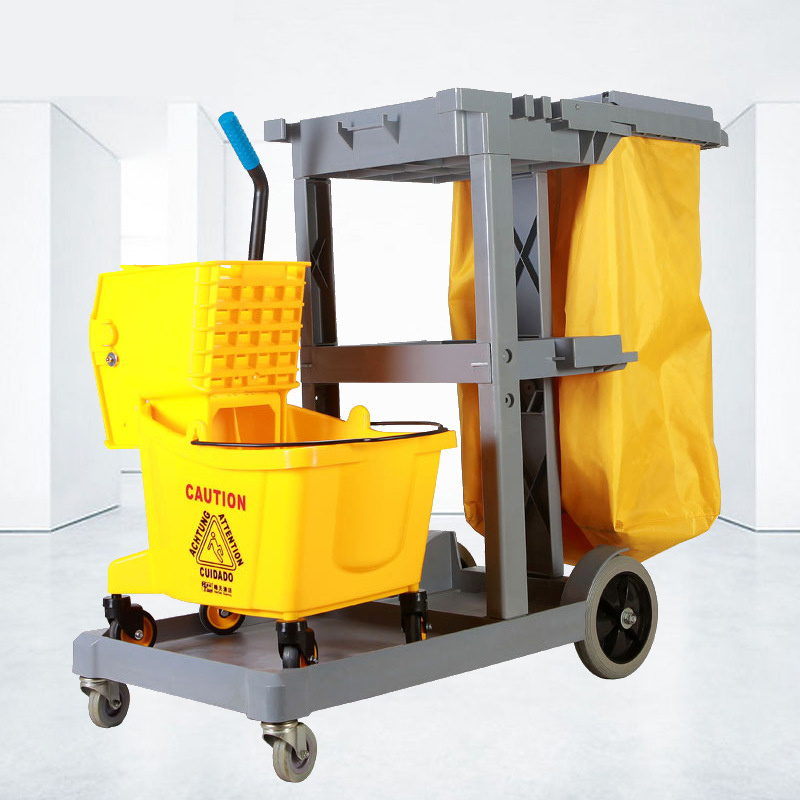 Hotel small folding janitor rolling housekeeping cart multifunction hotel cleaning cart trolley