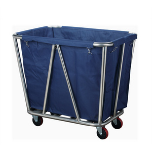 China factory hotel metal heavy duty big laundry commercial dirty stainless steel linen cart trolley with wheels