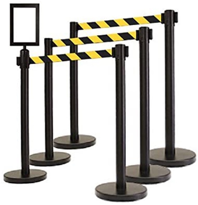 Bank crowd control stanchion iron base retractable belt queue barrier crash barricade stainless steel railing stand