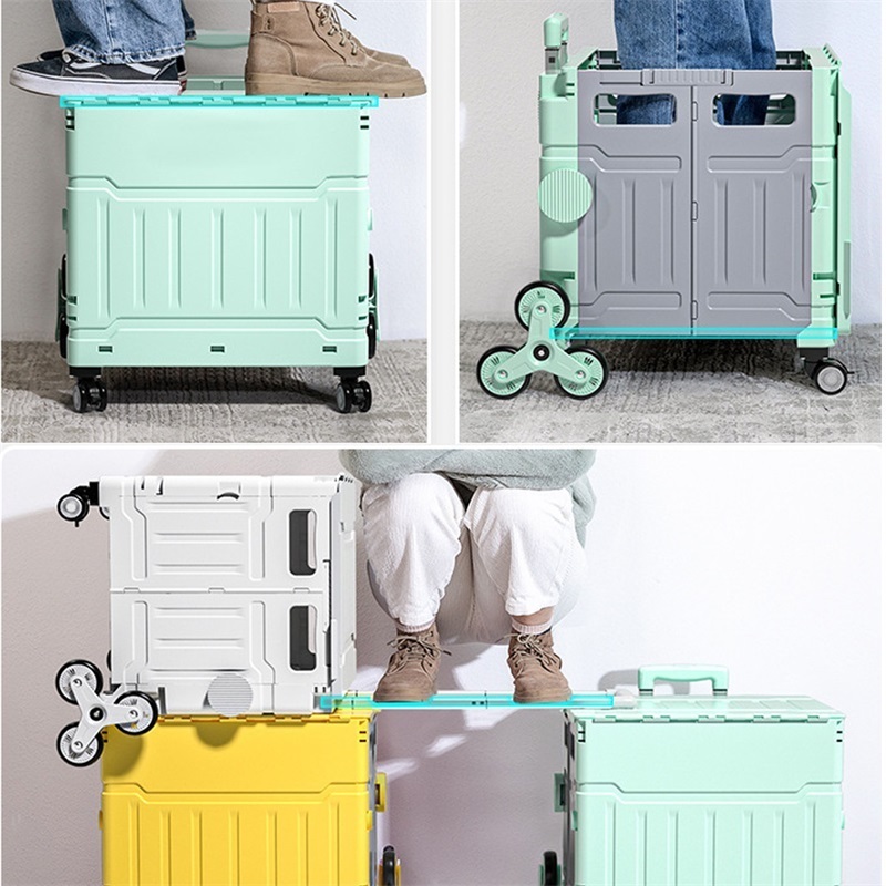 Climbings plastic portable mini folding luggage trolleys supermarket foldable small shopping trolleys bag shop cart