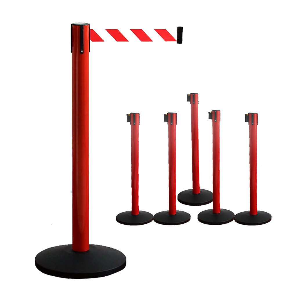 Bank crowd control stanchion iron base retractable belt queue barrier crash barricade stainless steel railing stand