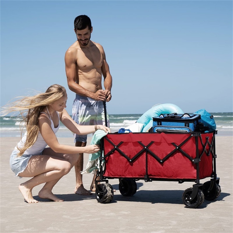 Foldable Picnic Camping Wagon Camping Cart Trail Collapsible Folding Beach Utility Cart Trolley Wagon For Outdoor Garden Beach