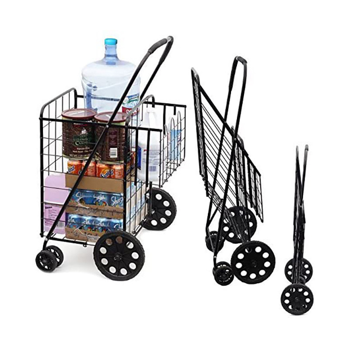 Wholesale 80kgs Dual Swivel Wheels Compact Folding Portable Cart Aluminum Shopping Cart