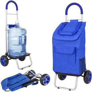 Wholesale Supermarket Trolley 600d Polyester Wheeled Reusable Folding Shopping Cart Trolley Bag Shopping Trolley For Grocery