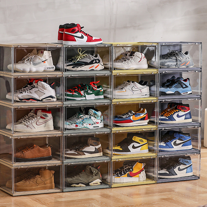 Hot sale reasonable price sneaker storage shoe box shoe case stackable foldable plastic storage box with led light