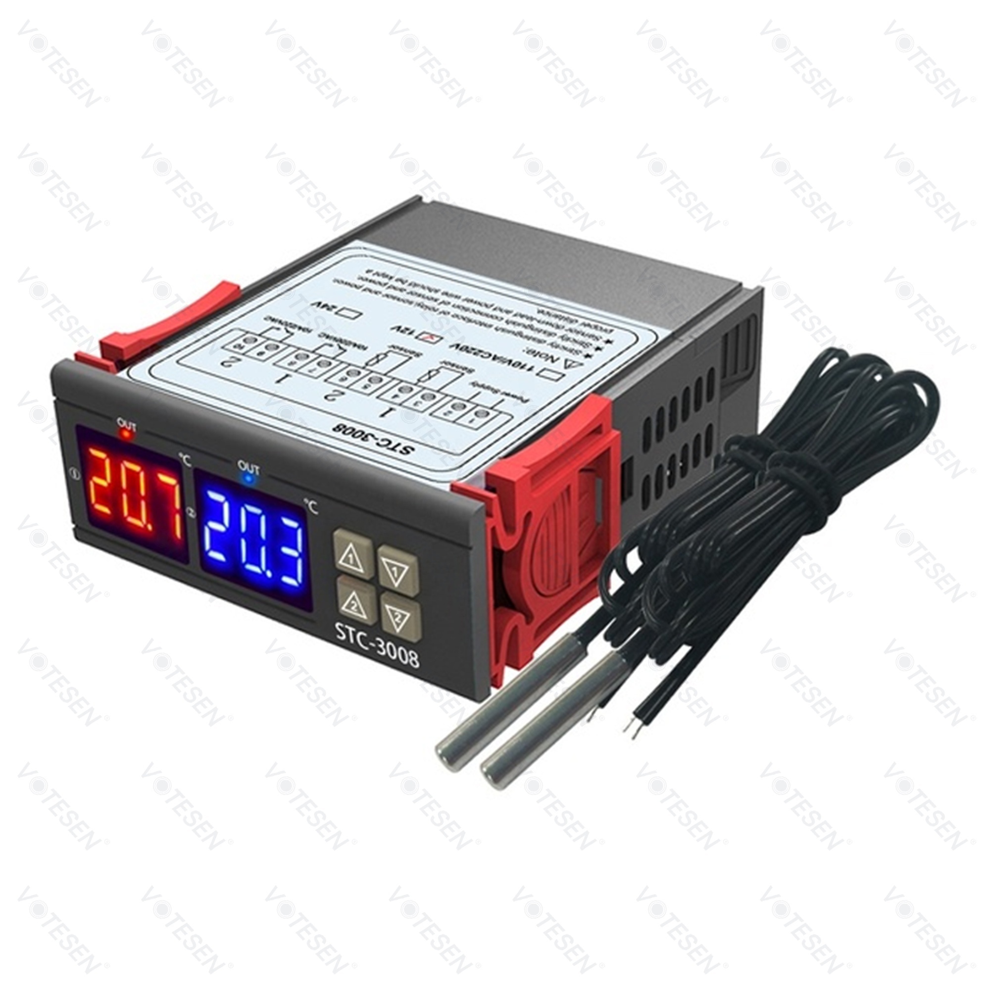 STC 3008 Digital Temperature Switch Controller Thermostat Sensor with Dual NTC Adjustable Temp Control