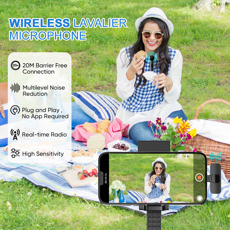 Professional Wireless Lavalier Lapel Microphone for iPhone iPad Cordless Recording Mic for Interview Video Podcast Vlog