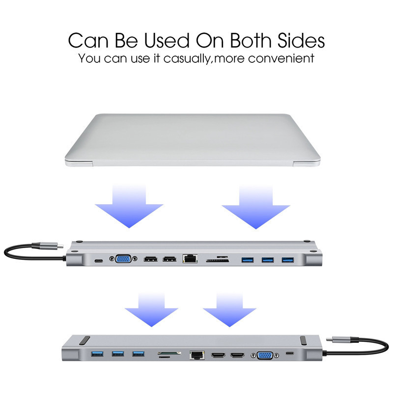 11-Port USB 3.0 Hub Ultra-Slim Data USB Hub with HDMI RJ45 SD TF VGA 3.5MM Jack PD Fast Charging USB C Hub