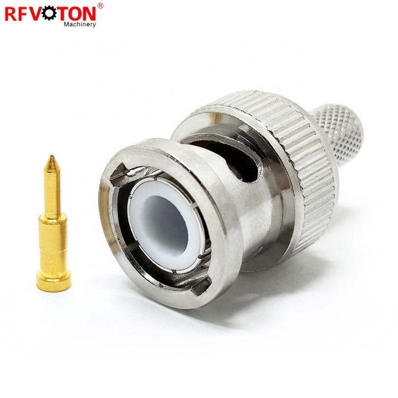 75ohm RG59 Cable Male Bnc Crimp Connector for CCTV RF Copper Nickel Plated ISO9001:2000 CE ROHS FCC Connector Male a Type F Male