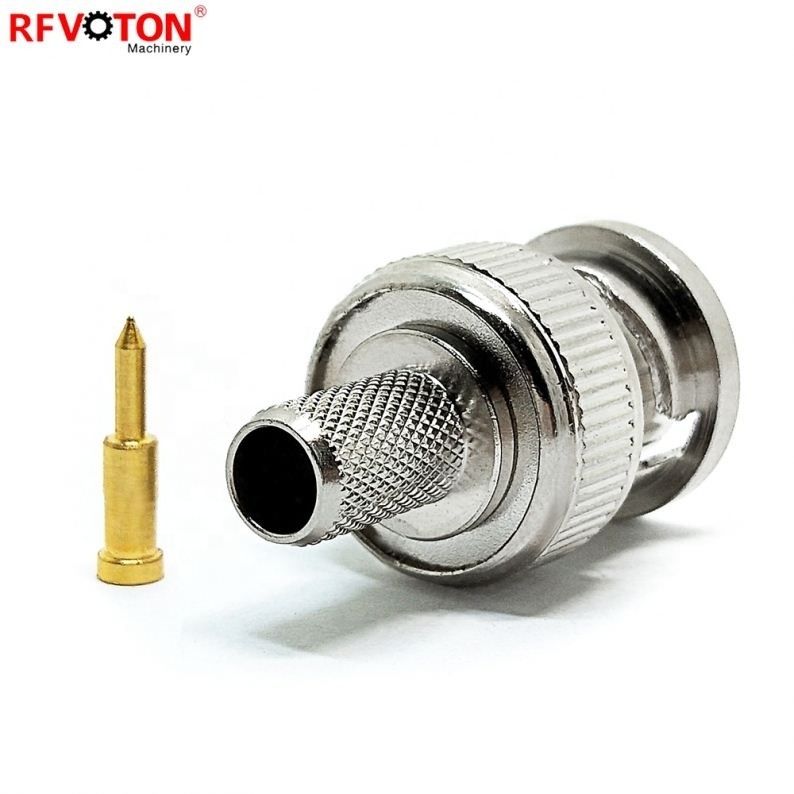 75ohm RG59 Cable Male Bnc Crimp Connector for CCTV RF Copper Nickel Plated ISO9001:2000 CE ROHS FCC Connector Male a Type F Male