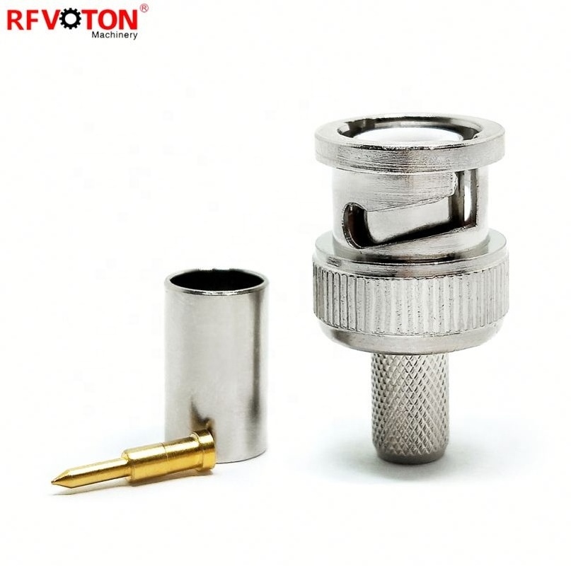 75ohm RG59 Cable Male Bnc Crimp Connector for CCTV RF Copper Nickel Plated ISO9001:2000 CE ROHS FCC Connector Male a Type F Male