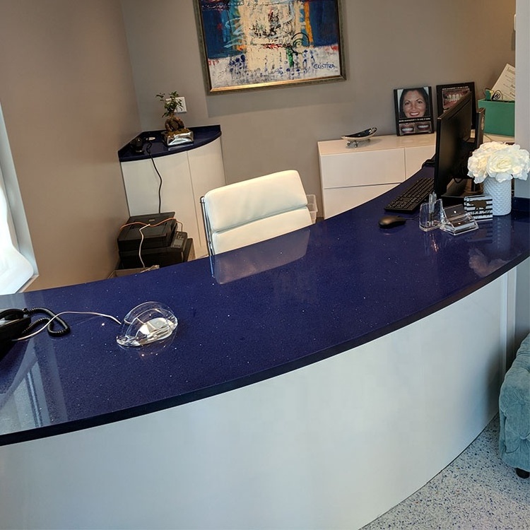 American Dental Clinic Project White Lacquer Cabinets Storage Cabinet Reception Desk With Blue Quartz Stone Countertop