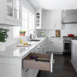 Modern L-Shape Solid Wood Timeless Shaker Custom Kitchen Cabinets White Kitchen Furnitures Pantry