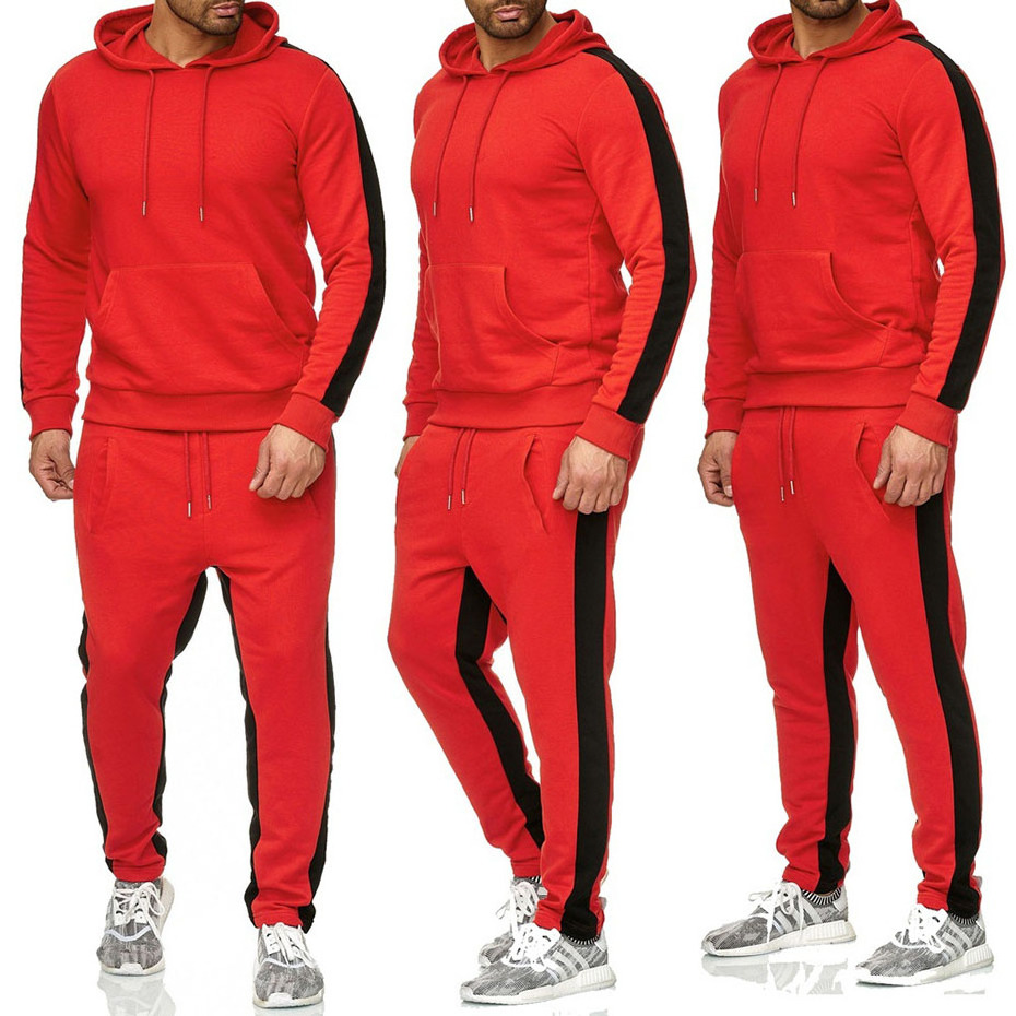 Design Your Own Tracksuit 2019 Custom CLothing Two Piece Sets Mens Fitted Black Tracksuit With Side Stripe