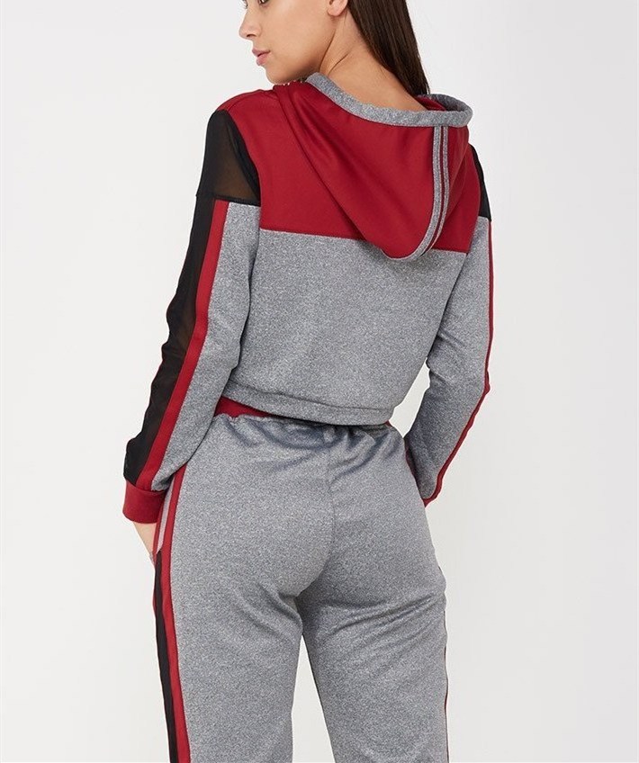 Designer women tracksuits custom made sport jersey new model punjabi sexy wholesale jogging sweat suits with stripe mesh panel