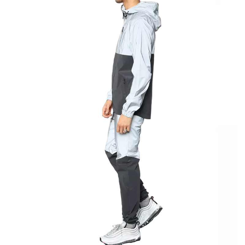 High Quality Men's Windbreaker Set 3M Reflective Joggers Sport Tracksuit Custom Hooded Jackets And Pants Suits