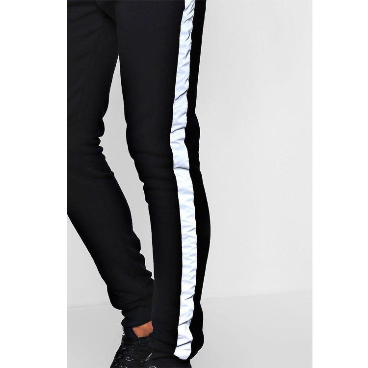 Custom Logo Mens Track Pants Side Stripe 3m Reflective Tape Skinny Fit Sport Joggers Pants