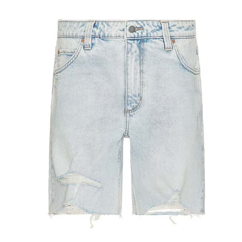 Factory OEM Wholesale Ripped Destroyed Denim Shorts  Distressed Light Blue Wash Male Men Fashion Casual Jeans Short