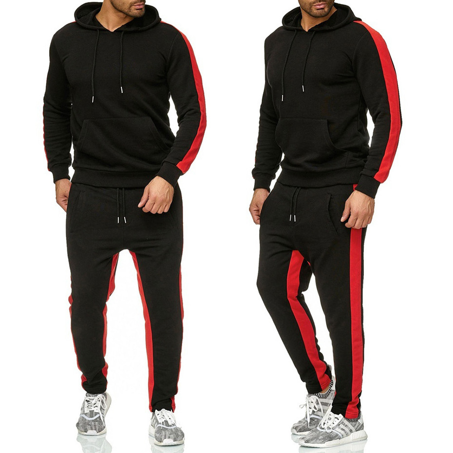 Design Your Own Tracksuit 2019 Custom CLothing Two Piece Sets Mens Fitted Black Tracksuit With Side Stripe