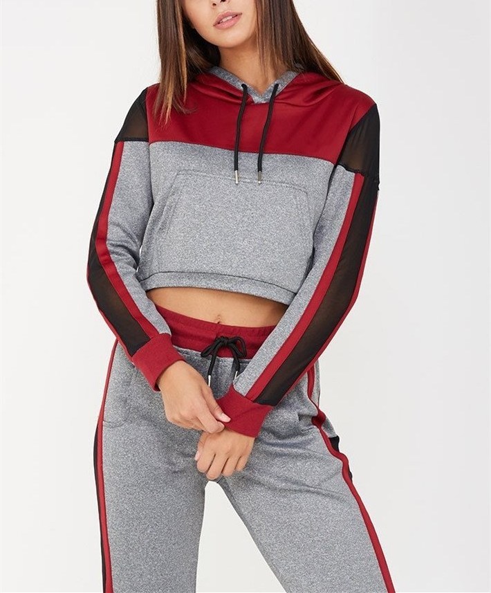 Designer women tracksuits custom made sport jersey new model punjabi sexy wholesale jogging sweat suits with stripe mesh panel