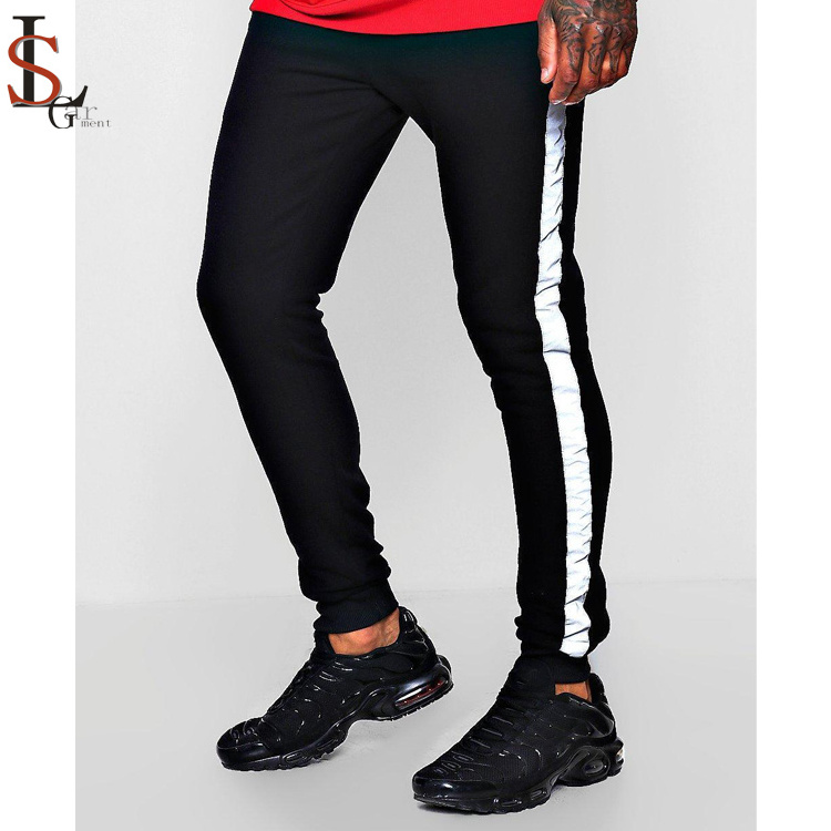 Custom Logo Mens Track Pants Side Stripe 3m Reflective Tape Skinny Fit Sport Joggers Pants