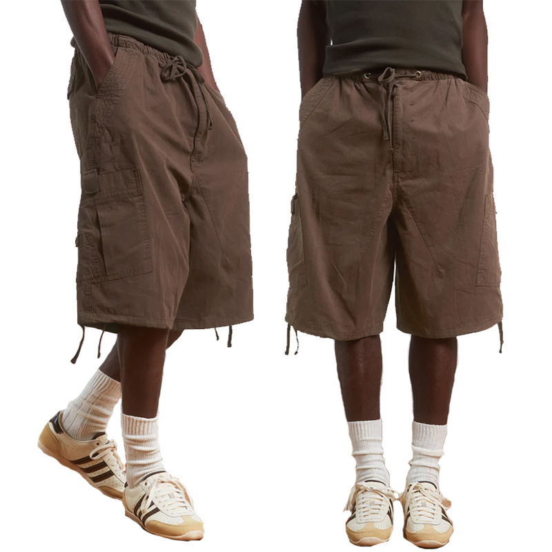 New Fashion Six Pockets Style Baggy Shorts Pants Men Brown Oversized Parachute Cargo Shorts