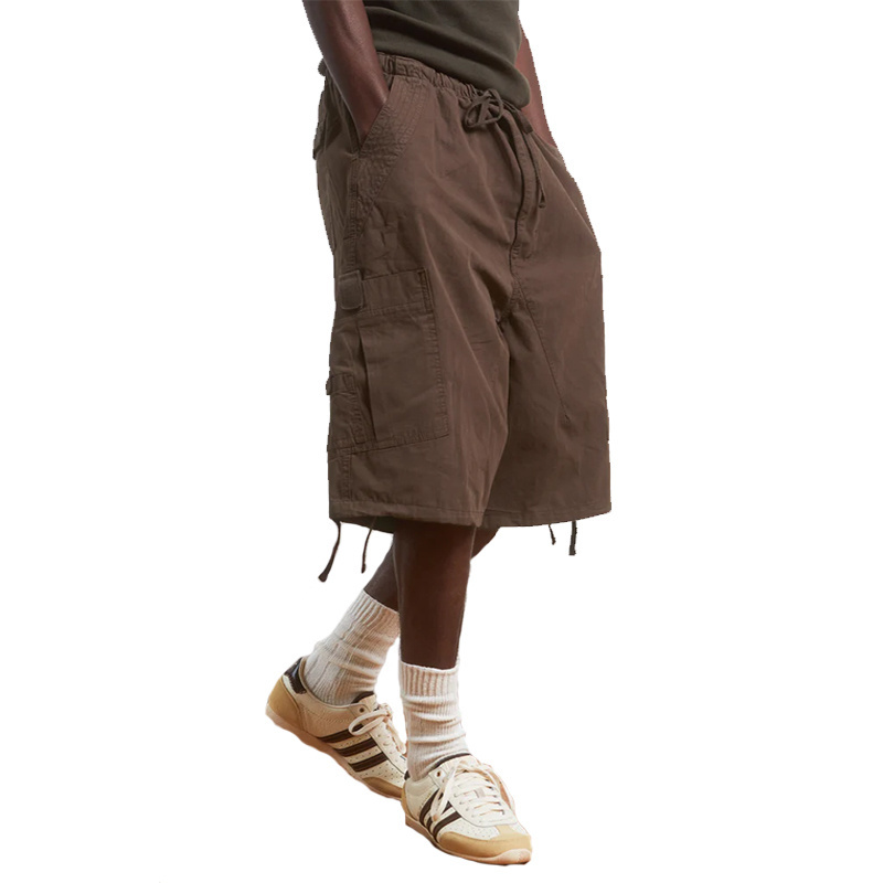 New Fashion Six Pockets Style Baggy Shorts Pants Men Brown Oversized Parachute Cargo Shorts