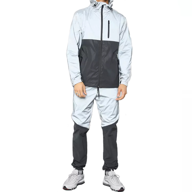 High Quality Men's Windbreaker Set 3M Reflective Joggers Sport Tracksuit Custom Hooded Jackets And Pants Suits