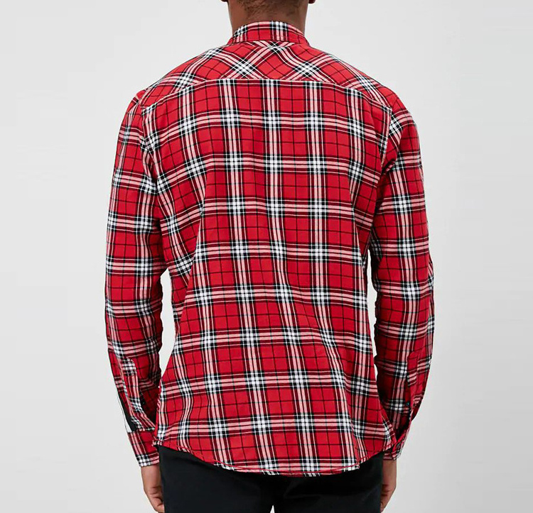 OEM sevices custom men long sleeve plaid check shirt high quality casual side stripe flannel plaid shirts men