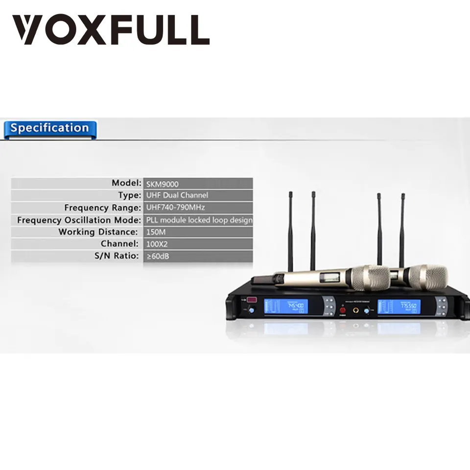 Voxfull SKM9000 Wireless Microphons System, 4-Channel UHF Handheld Mics Set of 4 Cordless Microphone