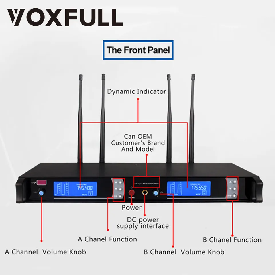 Voxfull SKM9000 Wireless Microphons System, 4-Channel UHF Handheld Mics Set of 4 Cordless Microphone