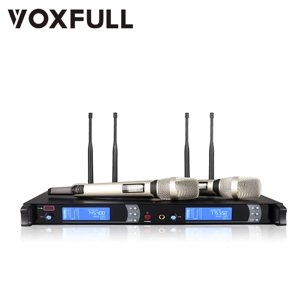 Voxfull SKM9000 Wireless Microphons System, 4-Channel UHF Handheld Mics Set of 4 Cordless Microphone