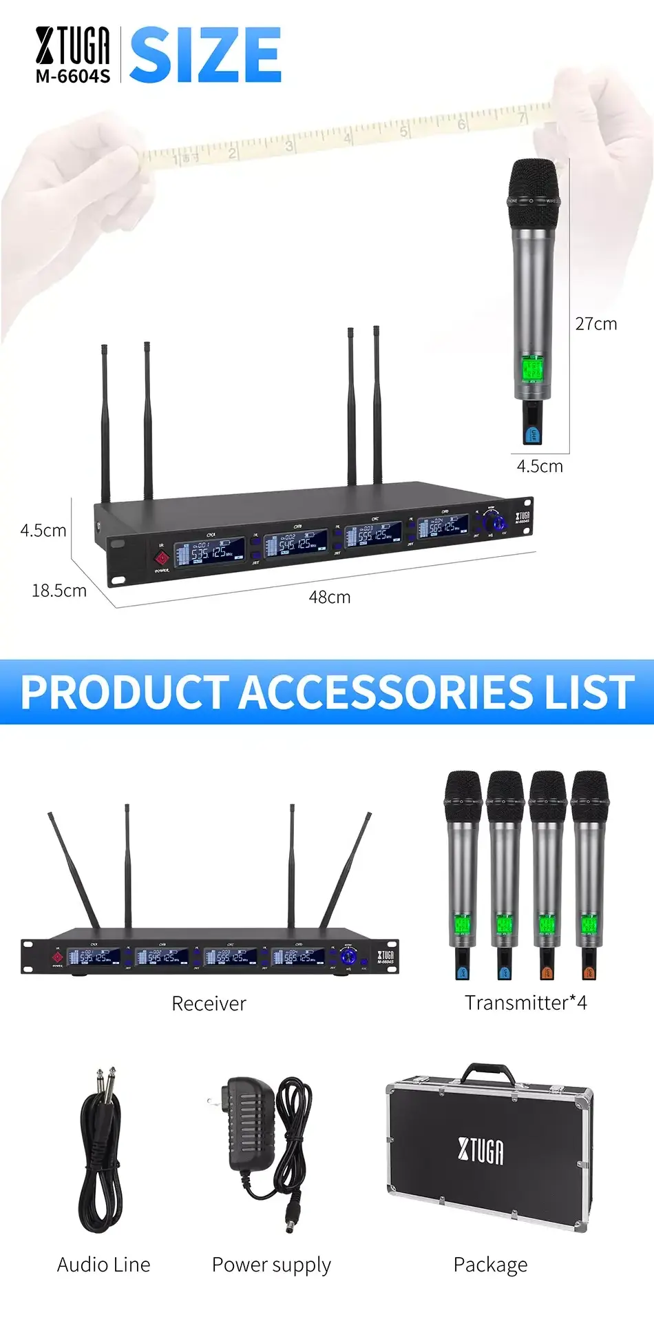 Voxfull UWM-4210 Professional UHF 4 Channel Wireless Microphone System Multifunctional Wireless Microphone System