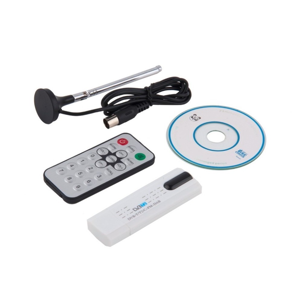 USB Digital Satellite DVB-T2 T DVB-C + FM + DAB+ SDR HDTV Stick Tuner Satellite Receiver with Antenna Remote for Russia/EU